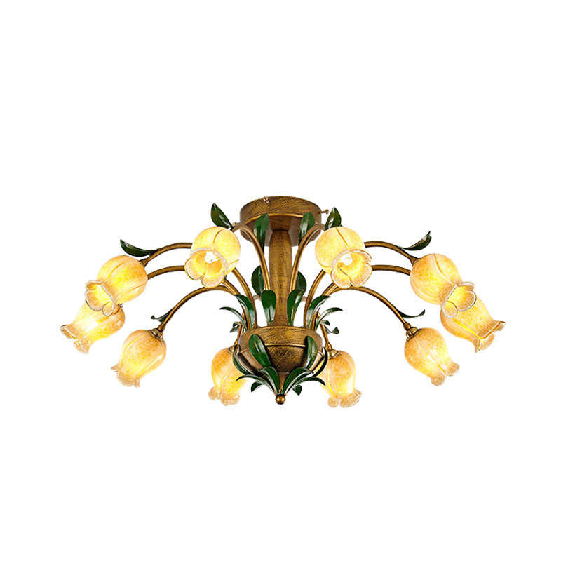 American Garden Metal Tulip Led Semi Flush Ceiling Light Fixture With Brass Finish - Ideal For