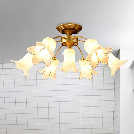 7 Bulbs Countryside Lily/Tulip Glass Ceiling Light - Semi Flush Mount for Living Room