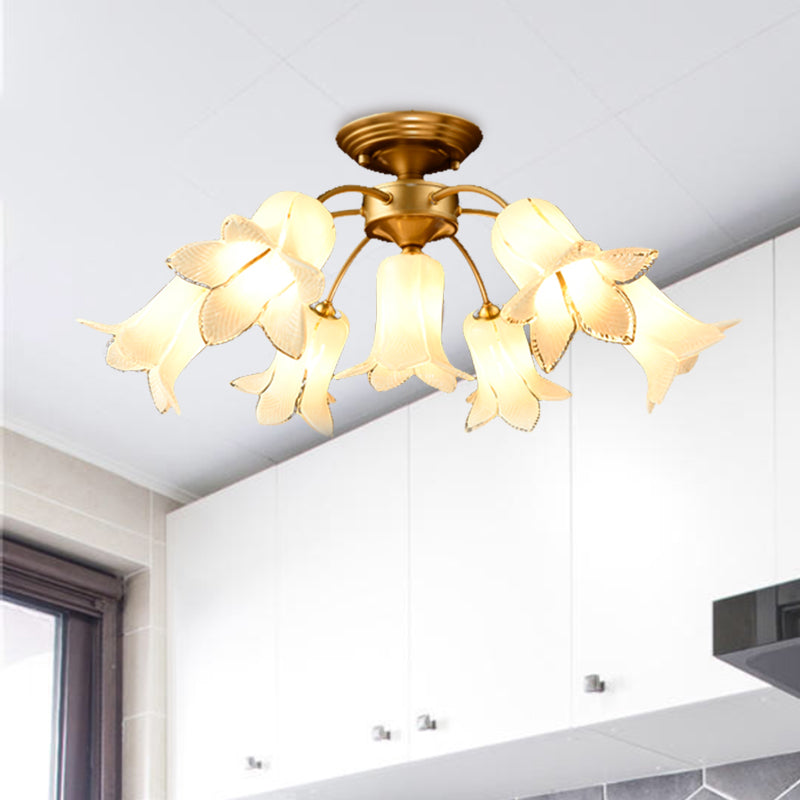 7 Bulbs Countryside Lily/Tulip Glass Ceiling Light - Semi Flush Mount for Living Room