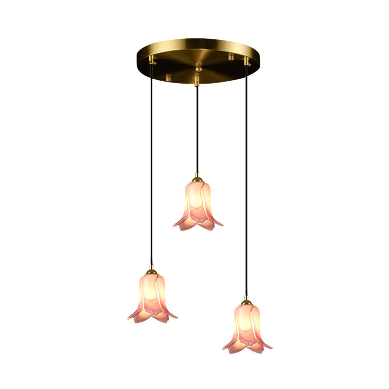 Pastoral Lily Cluster Pendant: White/Green/Purple Glass Led Ceiling Fixture For Foyer