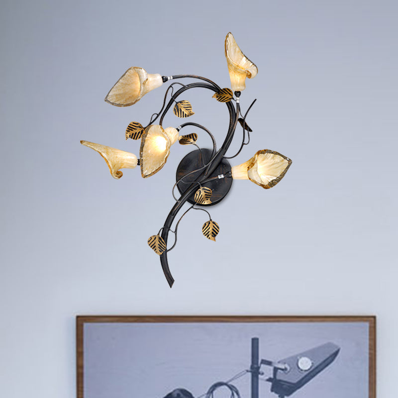 American Garden Metal Wall Sconce Light - Blossom Collection 5 Heads Black Fixture