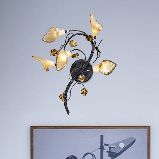 American Garden Metal Wall Sconce Light - Blossom Collection 5 Heads Black Fixture