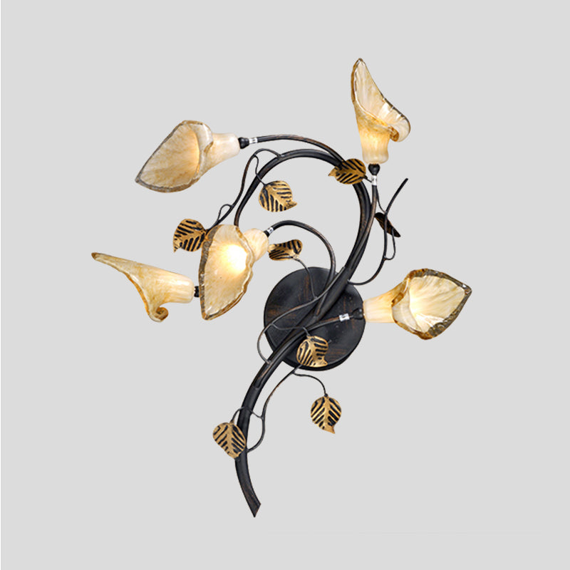 American Garden Metal Wall Sconce Light - Blossom Collection 5 Heads Black Fixture