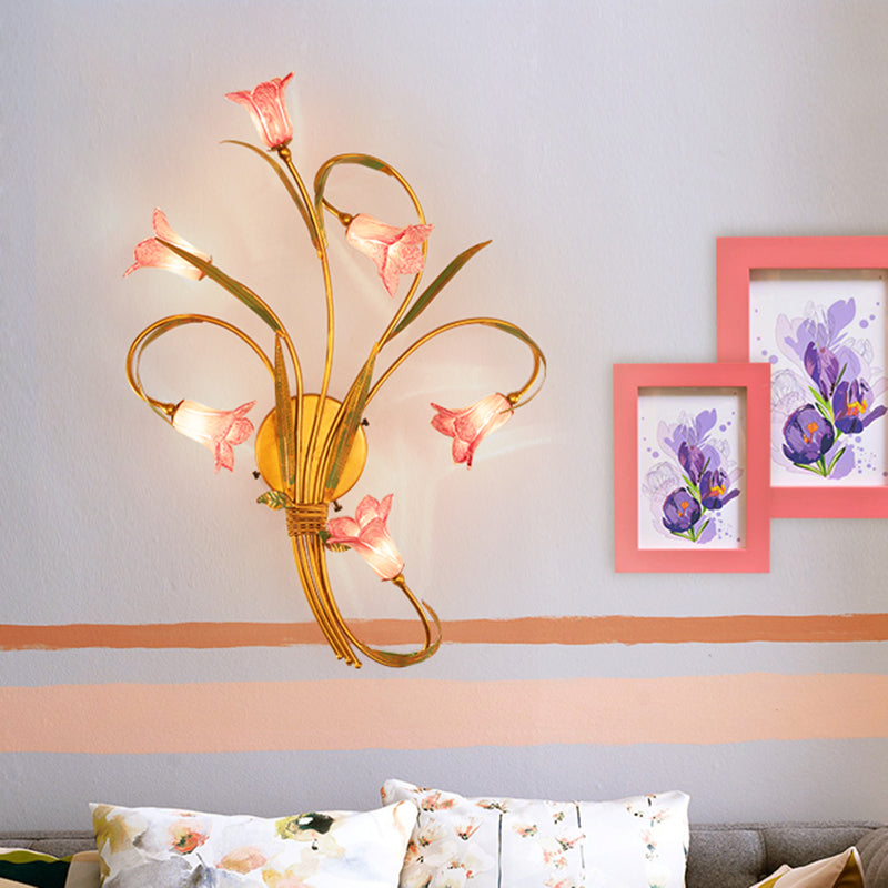 Gold Lily 6-Head Metal Sconce Lamp For Romantic Living Room Lighting