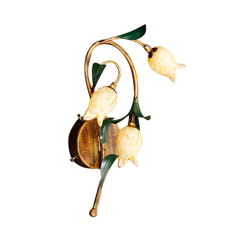 Brass Tulip Wall Mounted Sconce Light Fixture - Pastoral Style For Living Room 3 Bulbs Metal