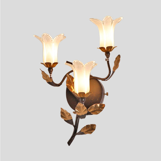 American Garden Metal Lotus/Lily/Tulip Wall Light - Dark Brown 3 Bulbs Led Living Room Lighting