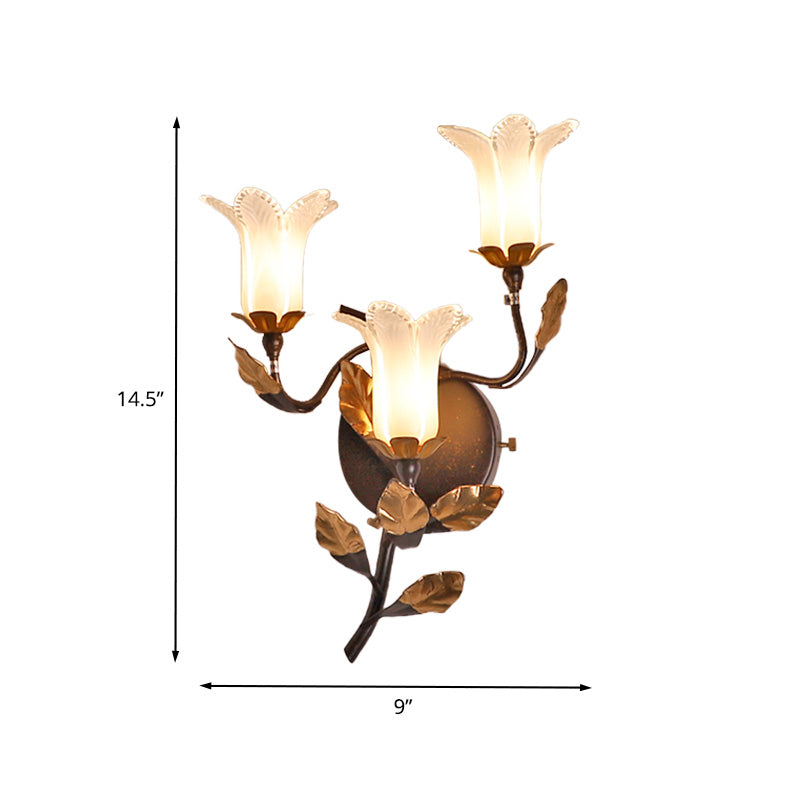 American Garden Metal Lotus/Lily/Tulip Wall Light - Dark Brown 3 Bulbs Led Living Room Lighting