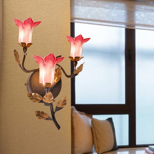 American Garden Metal Lotus/Lily/Tulip Wall Light - Dark Brown 3 Bulbs Led Living Room Lighting / B