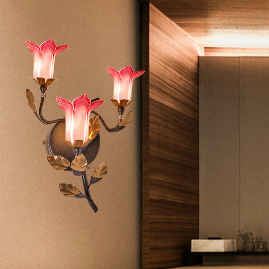 American Garden Metal Lotus/Lily/Tulip Wall Light - Dark Brown 3 Bulbs Led Living Room Lighting