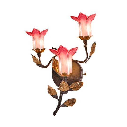 American Garden Metal Lotus/Lily/Tulip Wall Light - Dark Brown 3 Bulbs Led Living Room Lighting