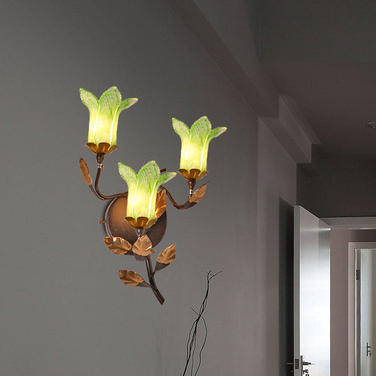 American Garden Metal Lotus/Lily/Tulip Wall Light - Dark Brown 3 Bulbs Led Living Room Lighting