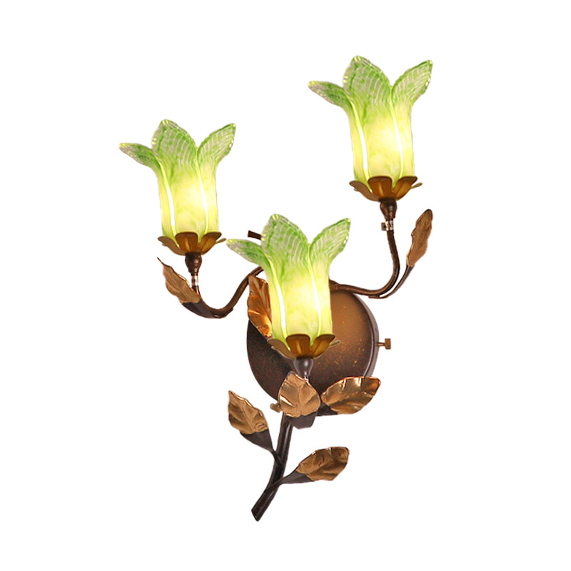 American Garden Metal Lotus/Lily/Tulip Wall Light - Dark Brown 3 Bulbs Led Living Room Lighting