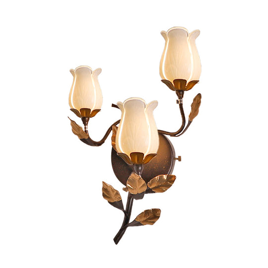 American Garden Metal Lotus/Lily/Tulip Wall Light - Dark Brown 3 Bulbs Led Living Room Lighting