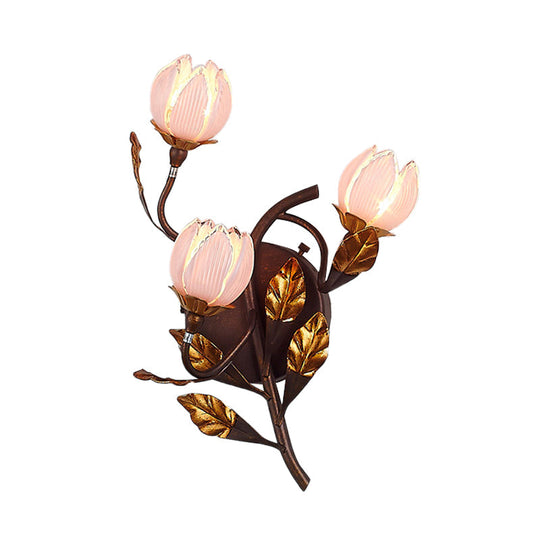 American Garden Metal Lotus/Lily/Tulip Wall Light - Dark Brown 3 Bulbs Led Living Room Lighting