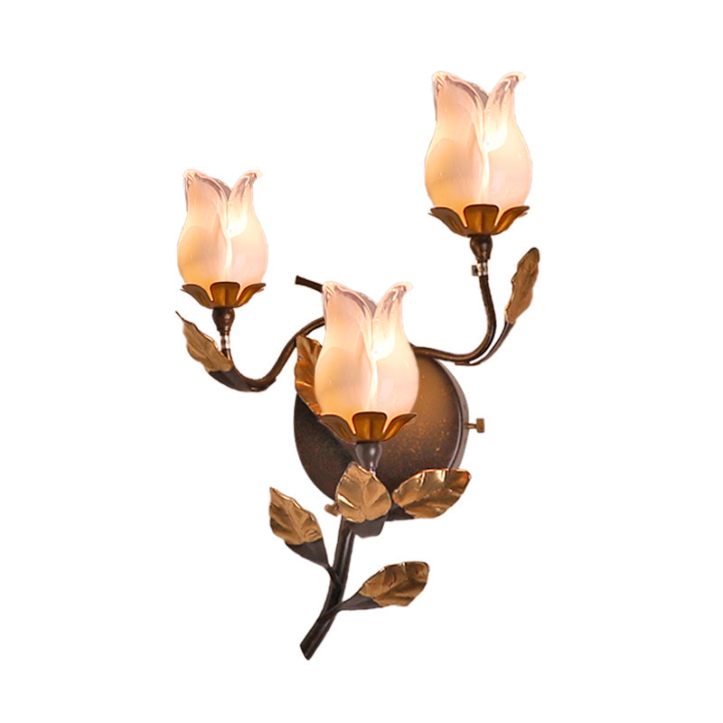 American Garden Metal Lotus/Lily/Tulip Wall Light - Dark Brown 3 Bulbs Led Living Room Lighting