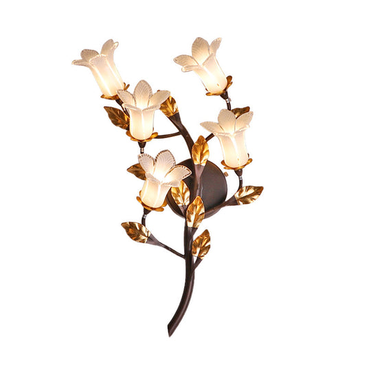 American Garden 5-Head Metal Wall Lamp In Dark Brown - Lotus/Lily/Tulip Sconce Lighting Fixture For