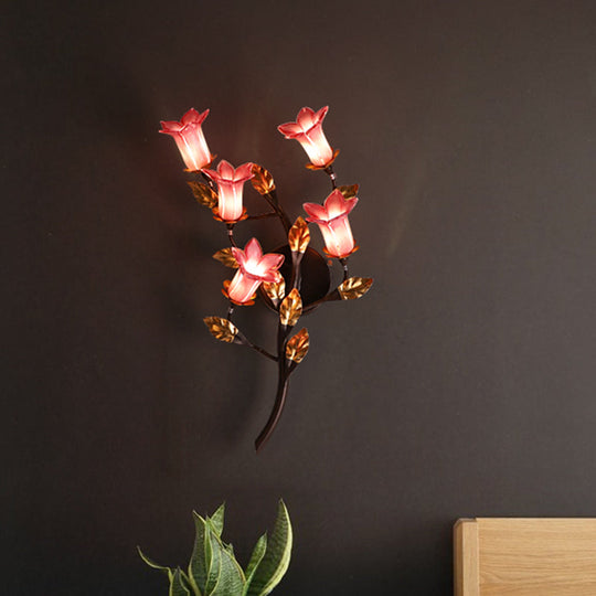 American Garden 5-Head Metal Wall Lamp In Dark Brown - Lotus/Lily/Tulip Sconce Lighting Fixture For