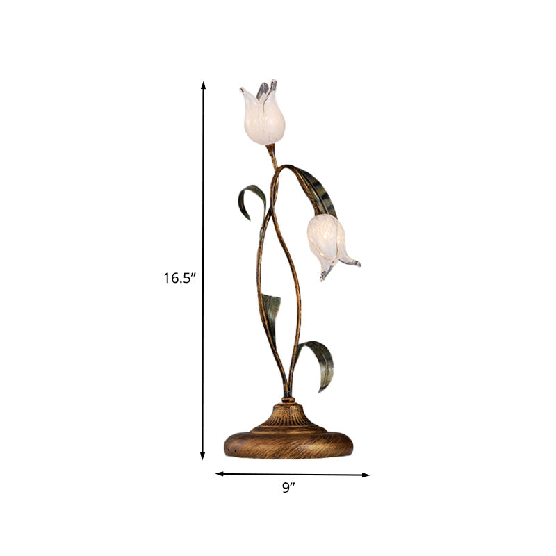 Brass Led Nightstand Light With Tulip Metal Design For Living Room - American Garden Theme