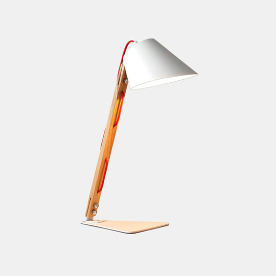 Modern 1-Light Bedside Lamp: White Metal Shade & Flared Design For Reading