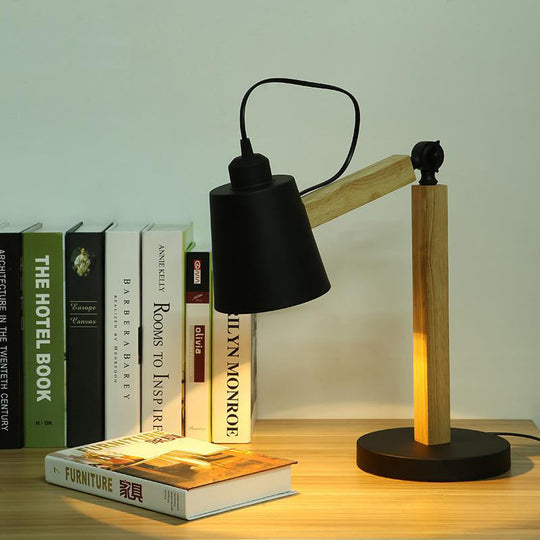 Modern Metal Tapered Desk Light: 1-Head Night Table Lamp In White/Black With Rotating Node Black