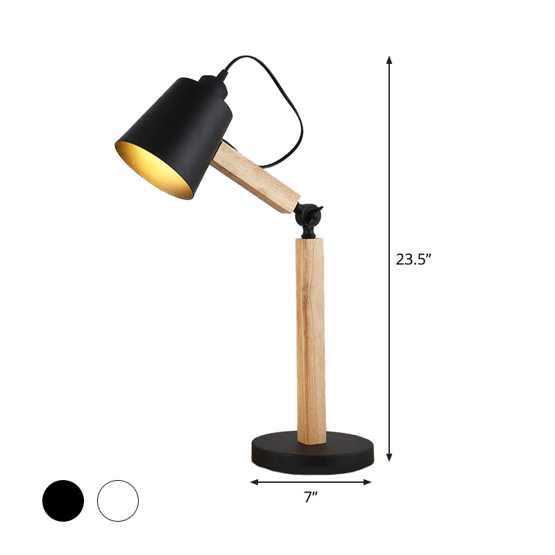 Modern Metal Tapered Desk Light: 1-Head Night Table Lamp In White/Black With Rotating Node