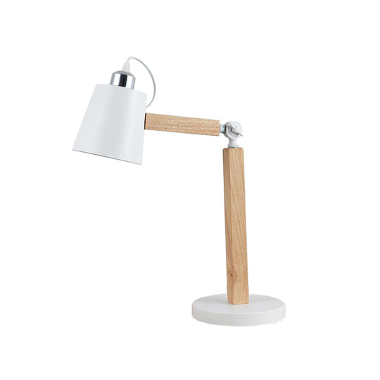 Modern Metal Tapered Desk Light: 1-Head Night Table Lamp In White/Black With Rotating Node