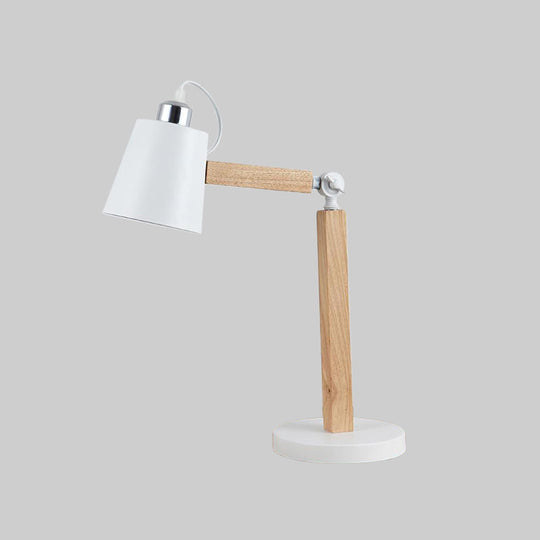 Modern Metal Tapered Desk Light: 1-Head Night Table Lamp In White/Black With Rotating Node