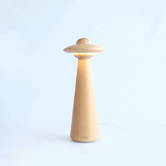 Small Wood Led Desk Lamp: Modernist Mushroom Table Light In Beige - Ideal For Living Room