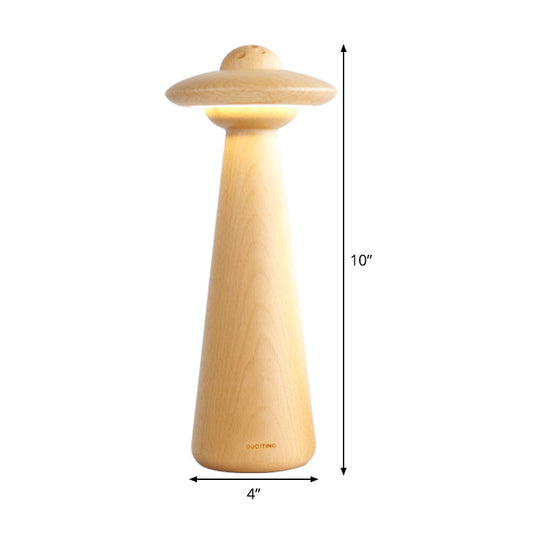 Small Wood Led Desk Lamp: Modernist Mushroom Table Light In Beige - Ideal For Living Room