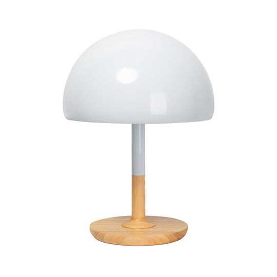 Modern Metal Desk Lamp With 1 Head White Table Light - Circular Beige Wood Base