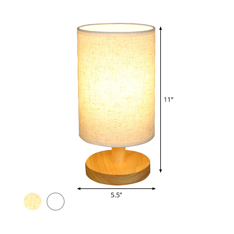 Japanese Cylinder Task Lamp: Fabric Reading Light - White/Flaxen Wood Base