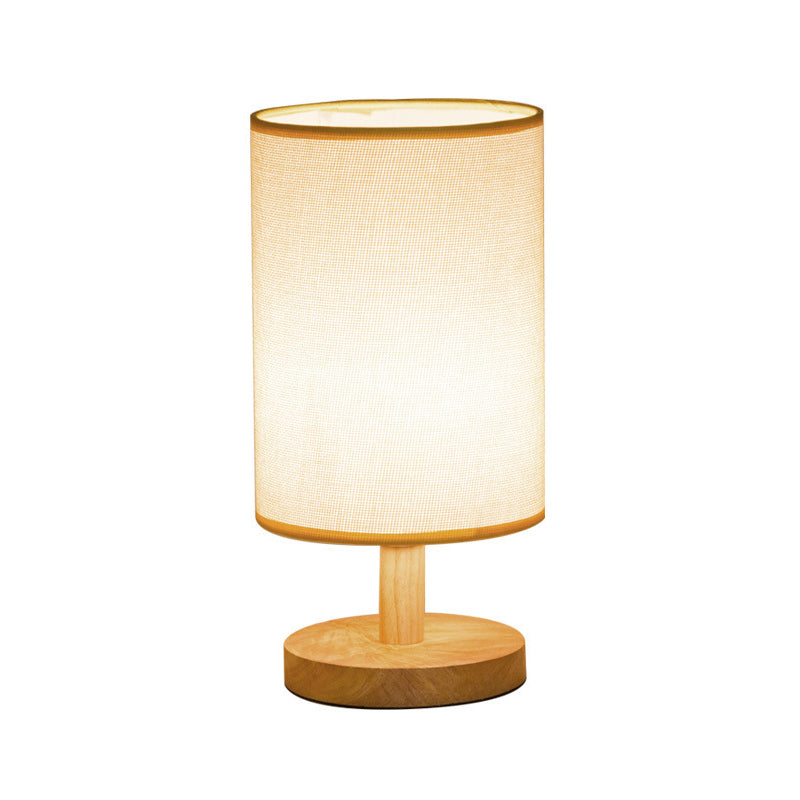 Japanese Cylinder Task Lamp: Fabric Reading Light - White/Flaxen Wood Base