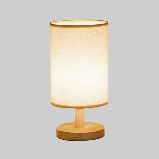 Japanese Cylinder Task Lamp: Fabric Reading Light - White/Flaxen Wood Base