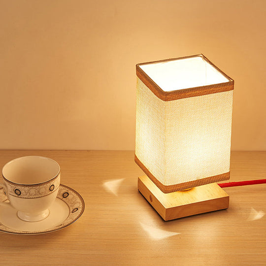 Chinese Wood Dining Room Desk Lamp With Rectangle Fabric Shade - 1 Head Table Light