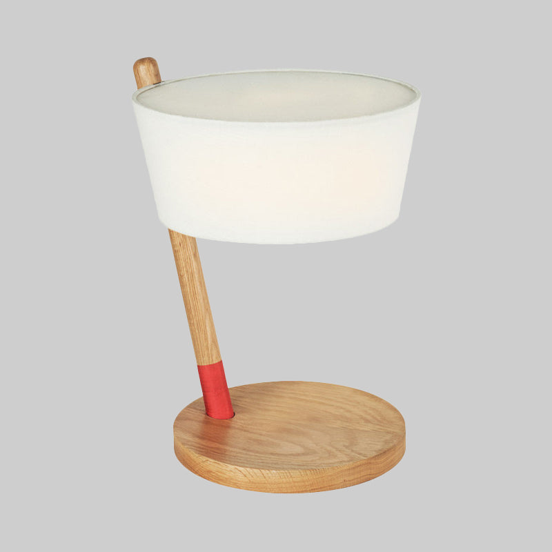 Japanese White Shaded Desk Lamp With Fabric Shade And Circle Beige Wood Base