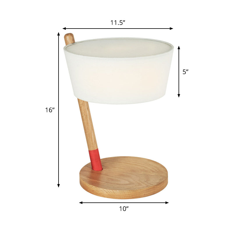 Japanese White Shaded Desk Lamp With Fabric Shade And Circle Beige Wood Base