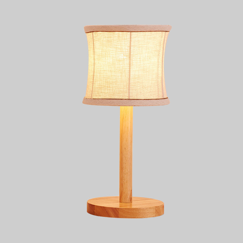 Chinese Beige Night Table Lamp With Barrel Fabric Shade - 1 Bulb Bedroom Task Light