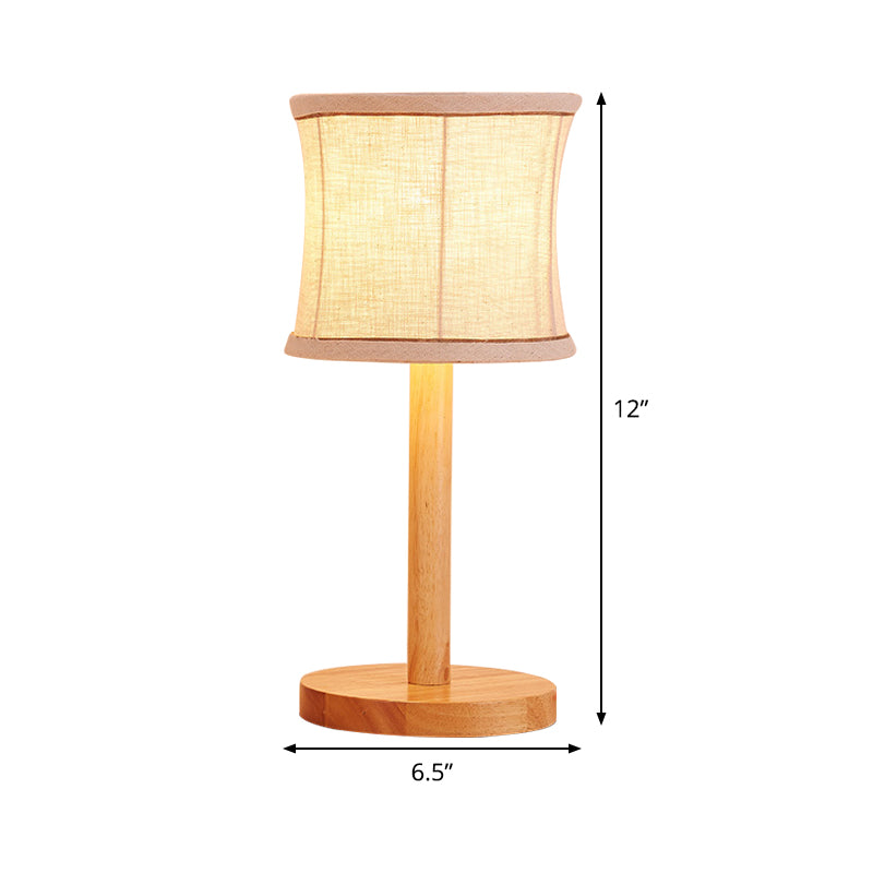 Chinese Beige Night Table Lamp With Barrel Fabric Shade - 1 Bulb Bedroom Task Light