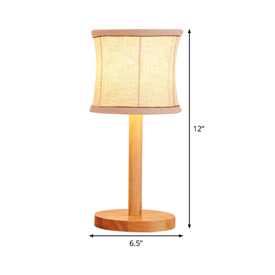 Chinese Beige Night Table Lamp With Barrel Fabric Shade - 1 Bulb Bedroom Task Light