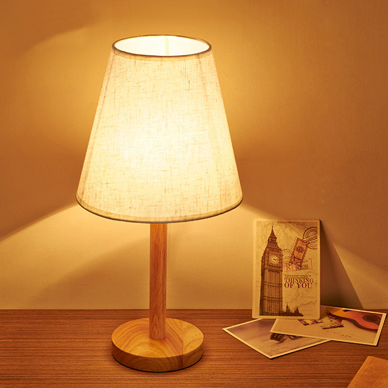 Modern Wood Study Lamp: Conical Fabric Book Light For Living Room 1 Bulb