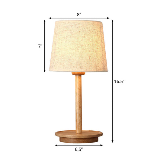 Modern White Fabric Desk Lamp With Wood Base - Tapered Design 1 Bulb Night Table Light