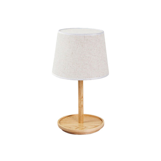 Modernist Barrel Task Lamp: 1-Bulb White Table Light With Beige Wood Base