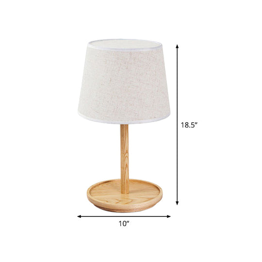 Modernist Barrel Task Lamp: 1-Bulb White Table Light With Beige Wood Base