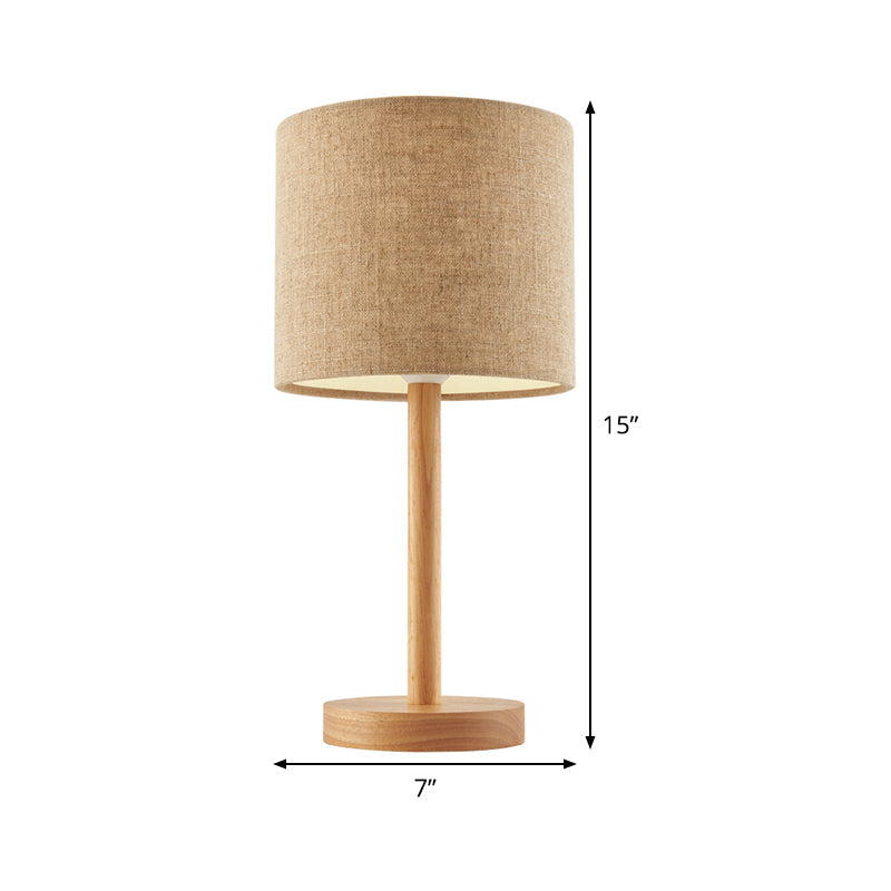 Modernist Fabric Nightstand Lamp: Straight Sided Shade Flaxen 1 Head Desk Light