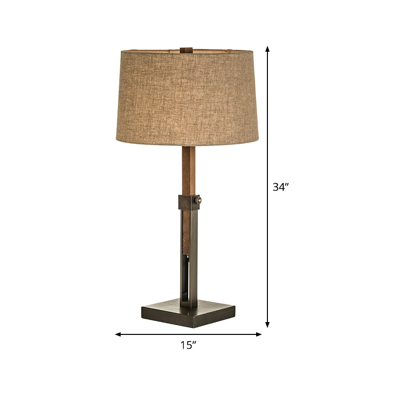 Modern Flaxen Nightstand Lamp With Drum Shade - Bedroom Task Lighting