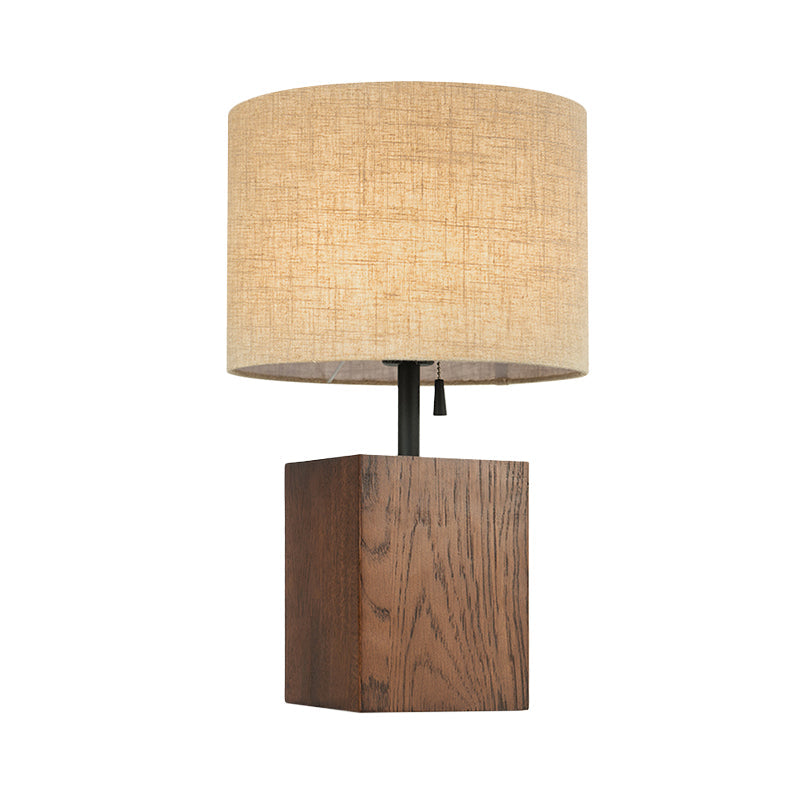 Modern Flaxen Cylinder Desk Light With Brown Rectangular Wood Base