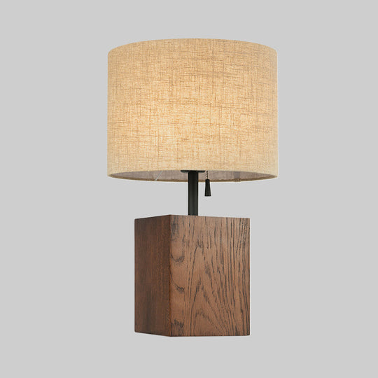 Modern Flaxen Cylinder Desk Light With Brown Rectangular Wood Base