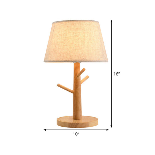 Contemporary Wood Tapered Drum Nightstand Lamp With Reading Light - Fabric Shade