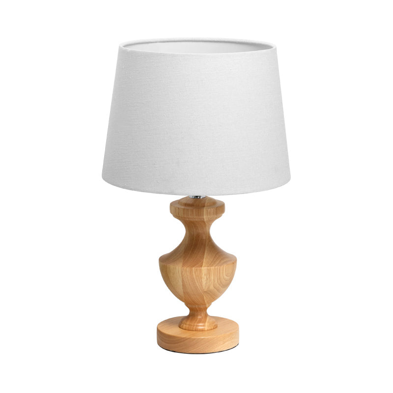 Modern Wood Urn Shape Nightstand Lamp With Fabric Shade - Beige