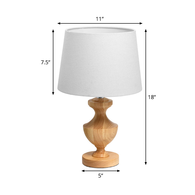 Modern Wood Urn Shape Nightstand Lamp With Fabric Shade - Beige